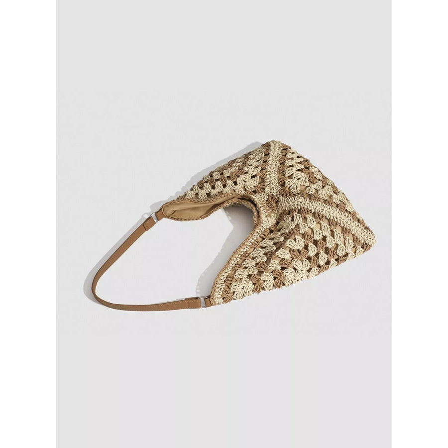 Crochet Knit Shoulder Bag Light Brown / onesize Apparel and Accessories