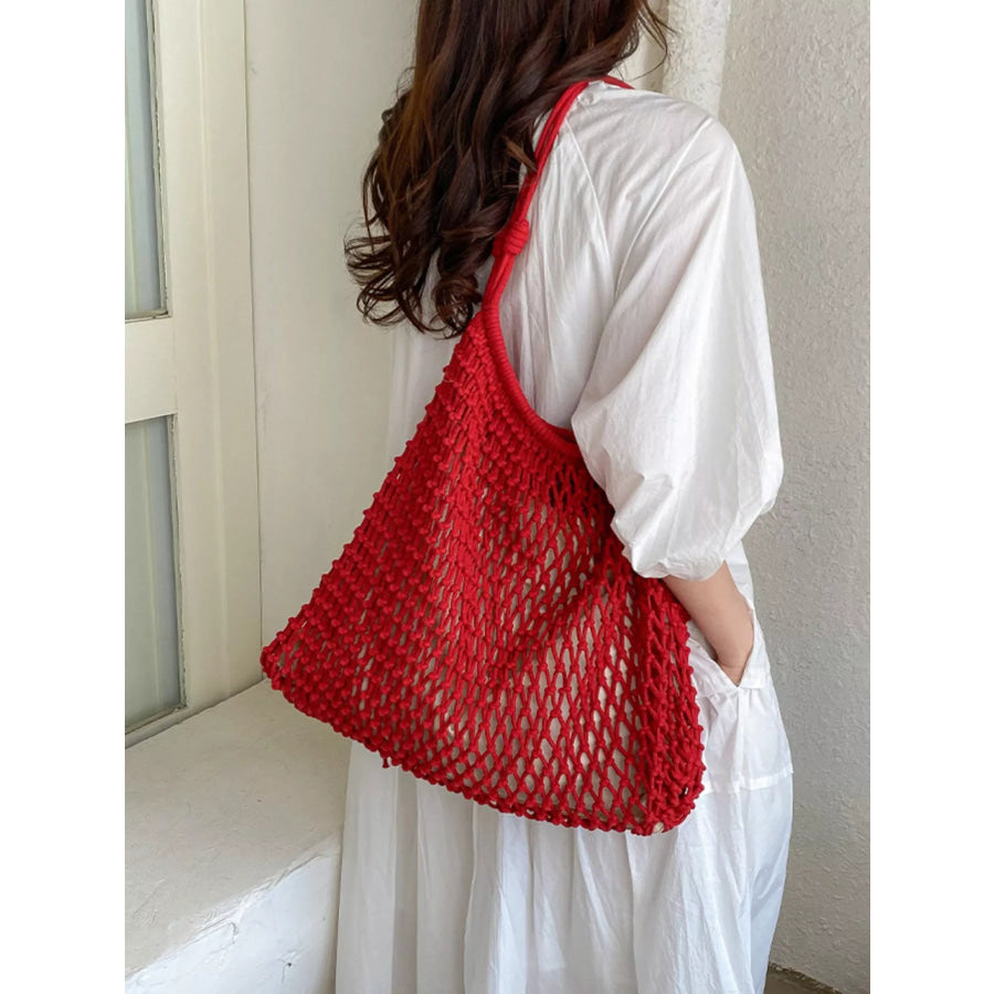 Crochet Knit Shoulder Bag Red / onesize Apparel and Accessories