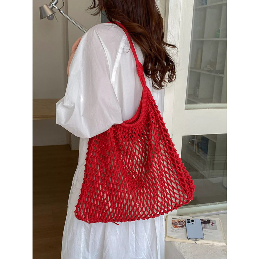 Crochet Knit Shoulder Bag Red / onesize Apparel and Accessories