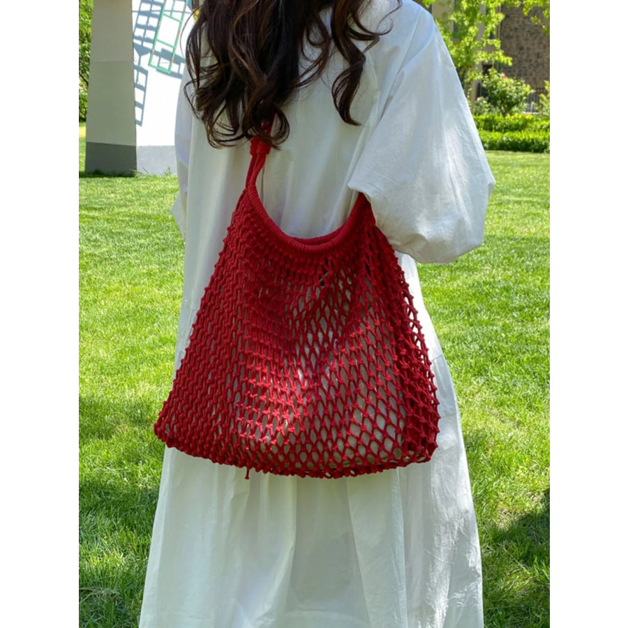 Crochet Knit Shoulder Bag Red / onesize Apparel and Accessories