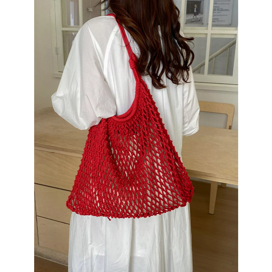 Crochet Knit Shoulder Bag Red / onesize Apparel and Accessories