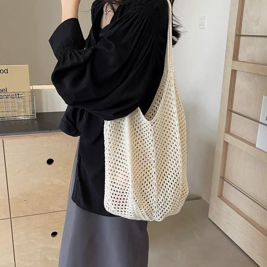Crochet Knit Shoulder Bag White / onesize Apparel and Accessories
