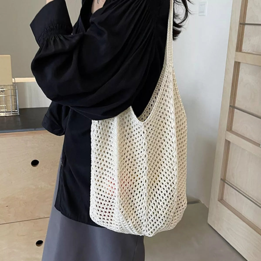Crochet Knit Shoulder Bag White / onesize Apparel and Accessories