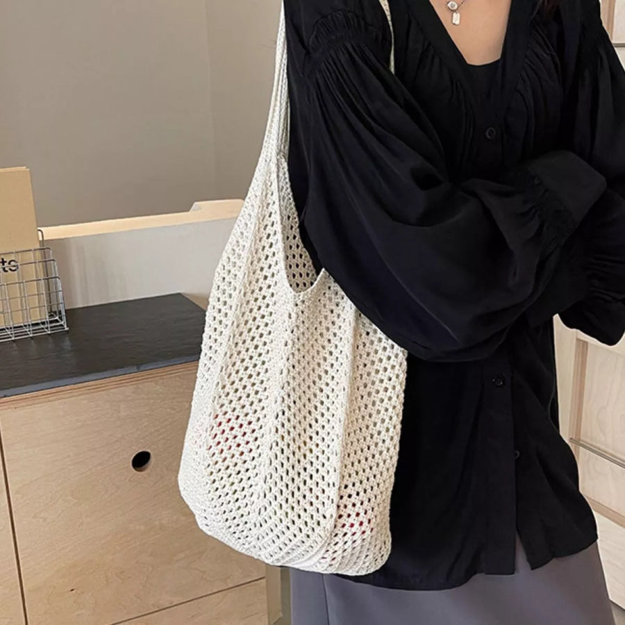 Crochet Knit Shoulder Bag White / onesize Apparel and Accessories