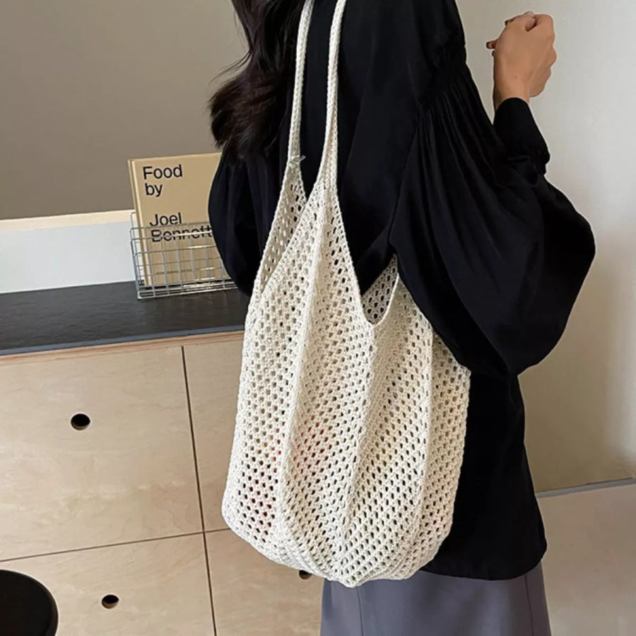 Crochet Knit Shoulder Bag White / onesize Apparel and Accessories