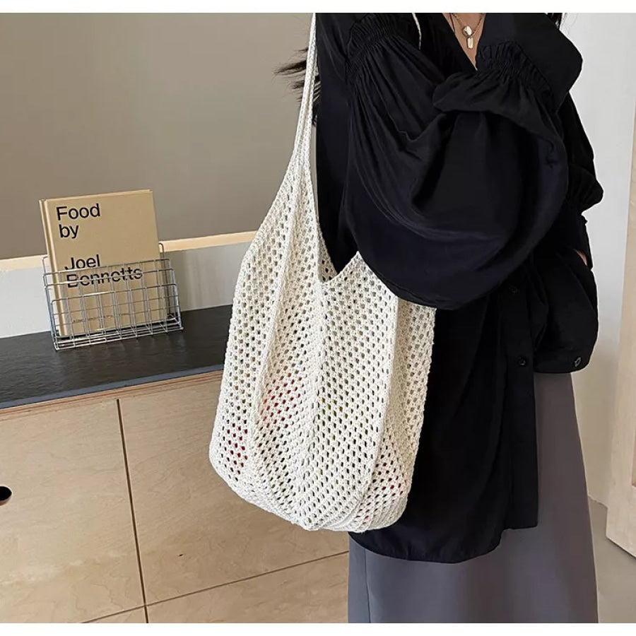 Crochet Knit Shoulder Bag White / onesize Apparel and Accessories