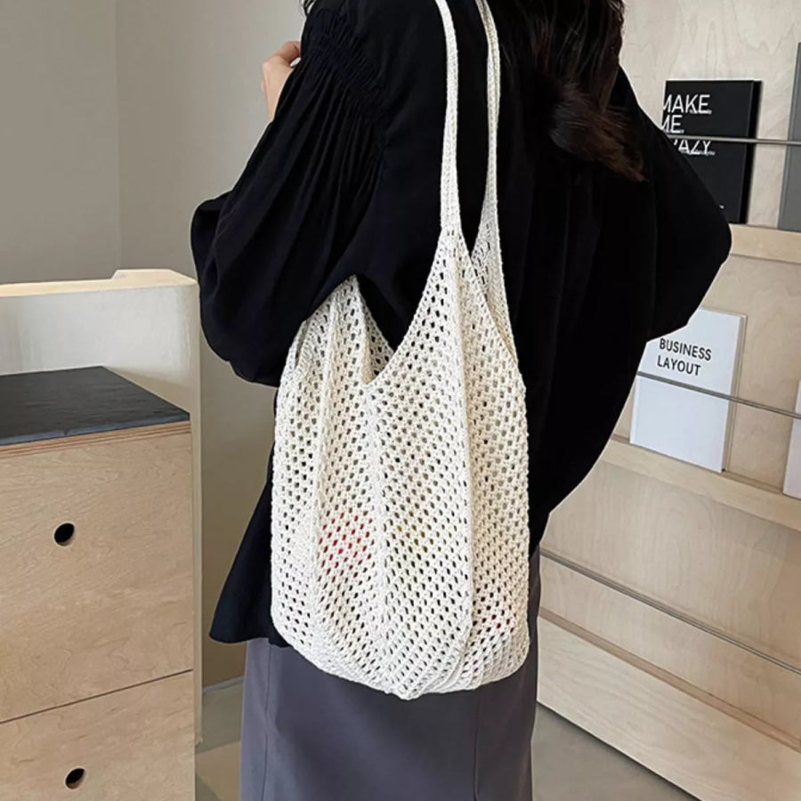 Crochet Knit Shoulder Bag White / onesize Apparel and Accessories