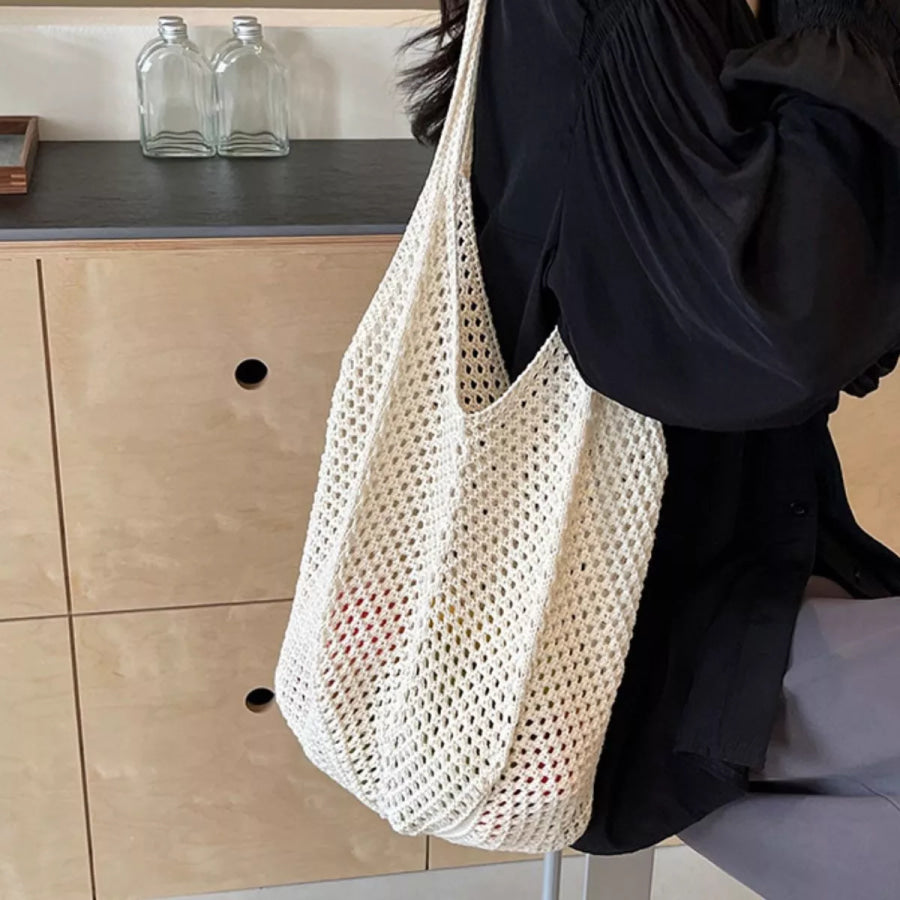 Crochet Knit Shoulder Bag White / onesize Apparel and Accessories