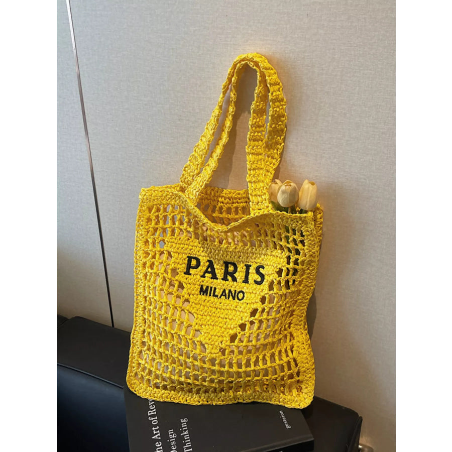 Crochet Knit Shoulder Bag Yellow / One Size Apparel and Accessories