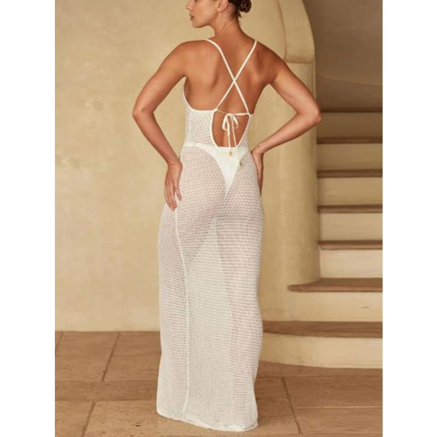 Crochet Knit Slit Cover-Up Dress Apparel and Accessories