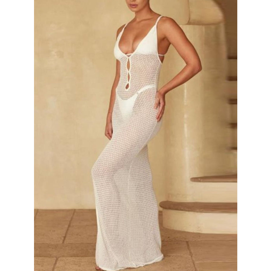 Crochet Knit Slit Cover-Up Dress White / S Apparel and Accessories