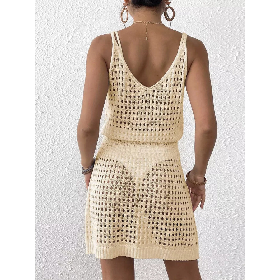 Crochet Knit V-Neck Cover-Up Dress Apparel and Accessories