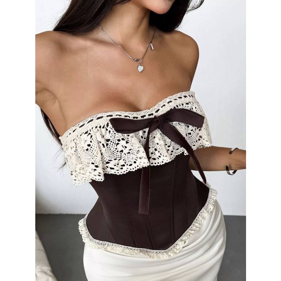 Crochet Lace Strapless Boned Corset Lace‑Up Waist Cincher Tube Top Apparel and Accessories
