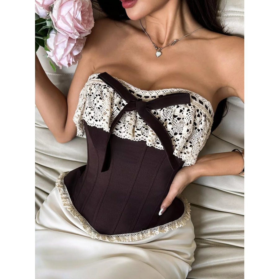 Crochet Lace Strapless Boned Corset Lace‑Up Waist Cincher Tube Top Apparel and Accessories