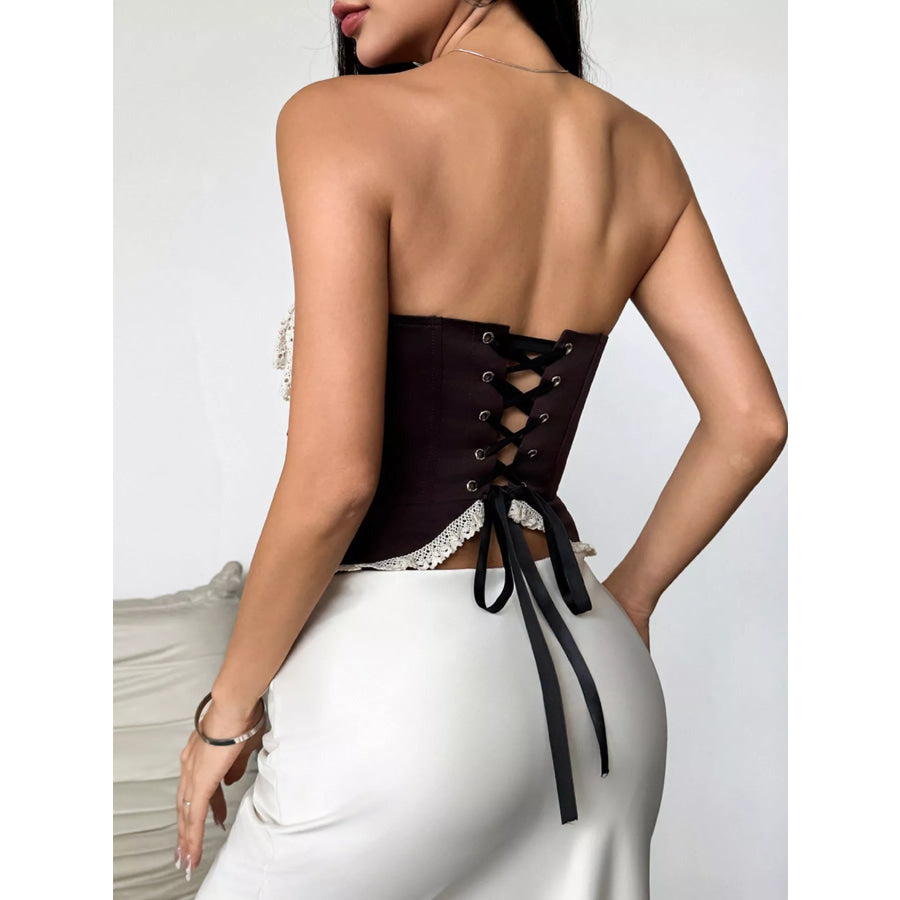 Crochet Lace Strapless Boned Corset Lace‑Up Waist Cincher Tube Top Apparel and Accessories