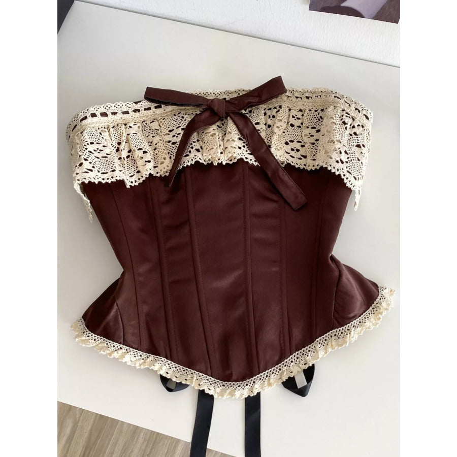 Crochet Lace Strapless Boned Corset Lace‑Up Waist Cincher Tube Top Apparel and Accessories