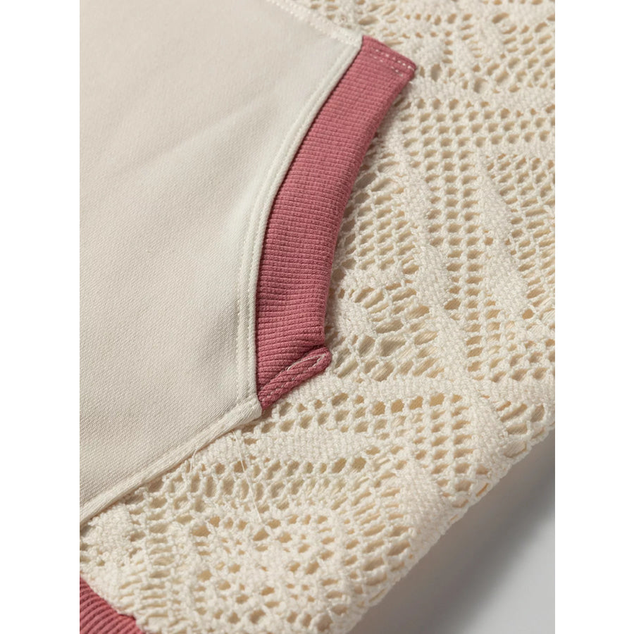 Crochet Panel Kangaroo Pocket Hoodie Apparel and Accessories