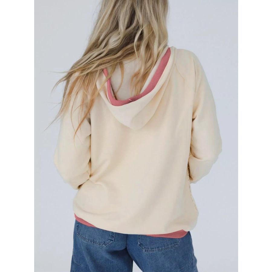 Crochet Panel Kangaroo Pocket Hoodie Apparel and Accessories