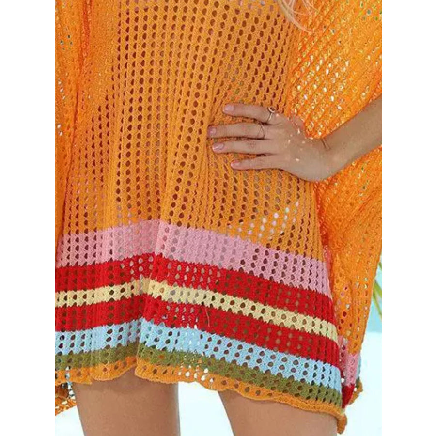 Crochet Rainbow Trim Cover-Up Dress Apparel and Accessories
