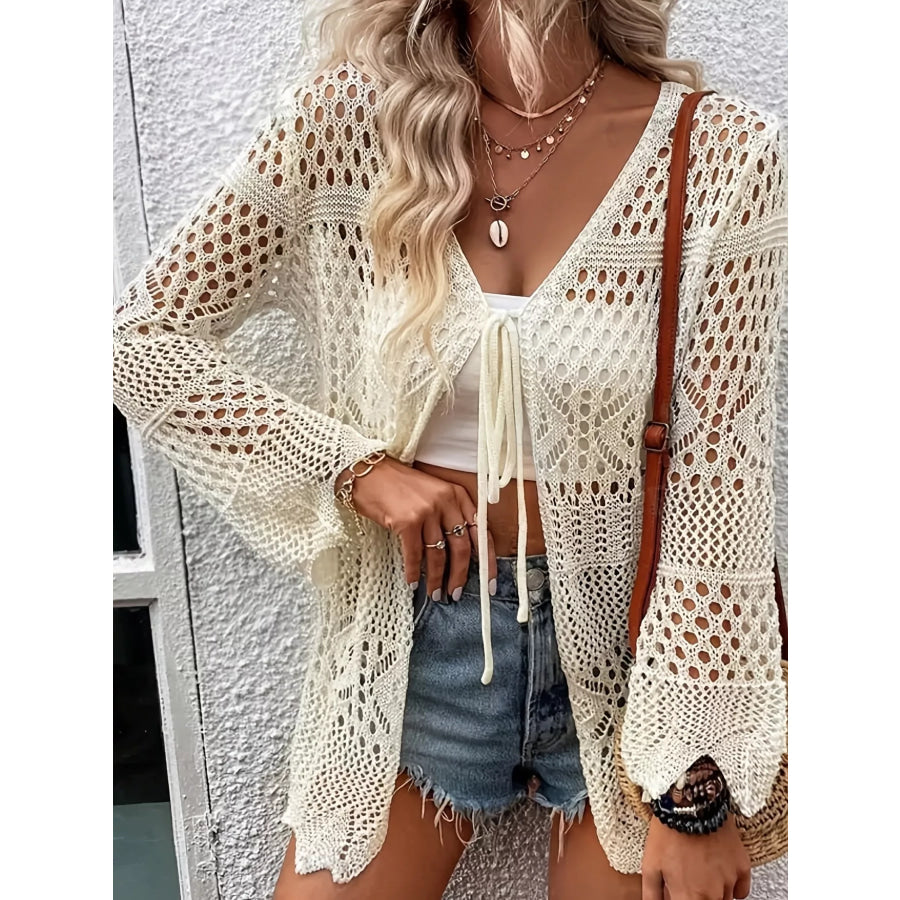 Crochet Tie Front Cardigan Apparel and Accessories