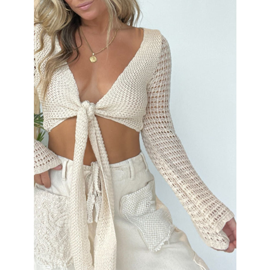 Crochet Tie-Front Cardigan Apparel and Accessories