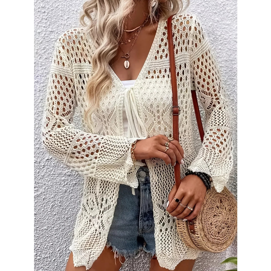 Crochet Tie Front Cardigan Apparel and Accessories
