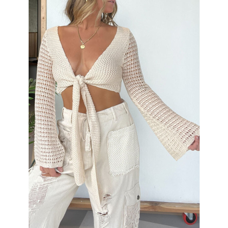Crochet Tie-Front Cardigan Apparel and Accessories