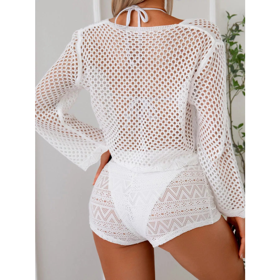 Crochet Tie-Front Knit Cover Up Apparel and Accessories
