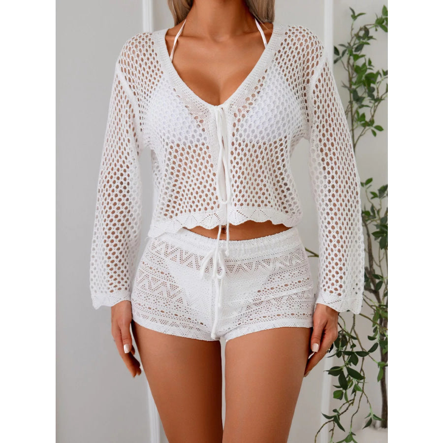 Crochet Tie-Front Knit Cover Up Apparel and Accessories