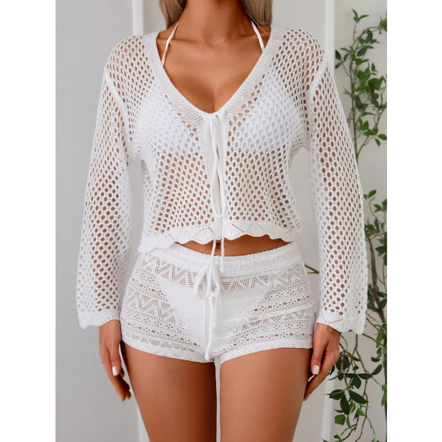 Crochet Tie-Front Knit Cover Up Apparel and Accessories