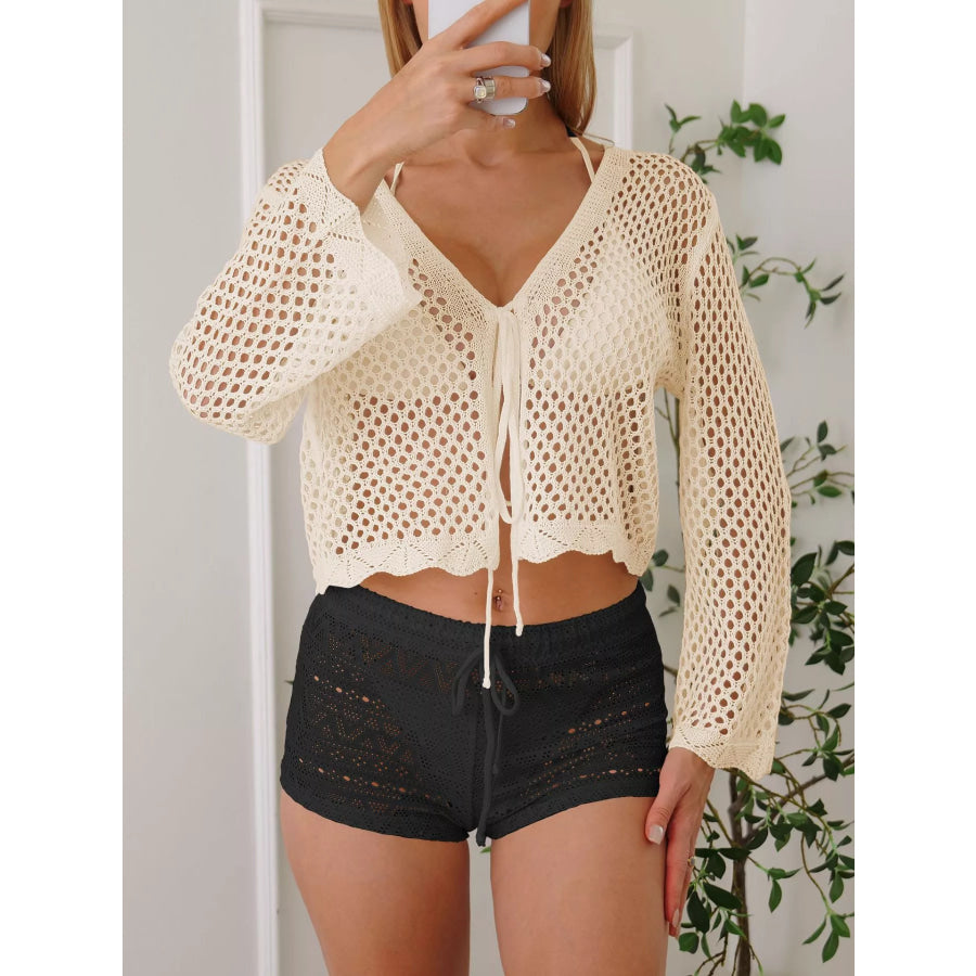 Crochet Tie-Front Knit Cover Up Apparel and Accessories