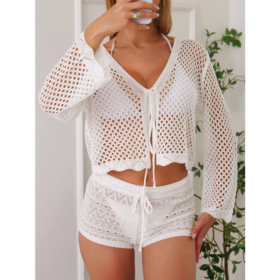 Crochet Tie-Front Knit Cover Up Apparel and Accessories