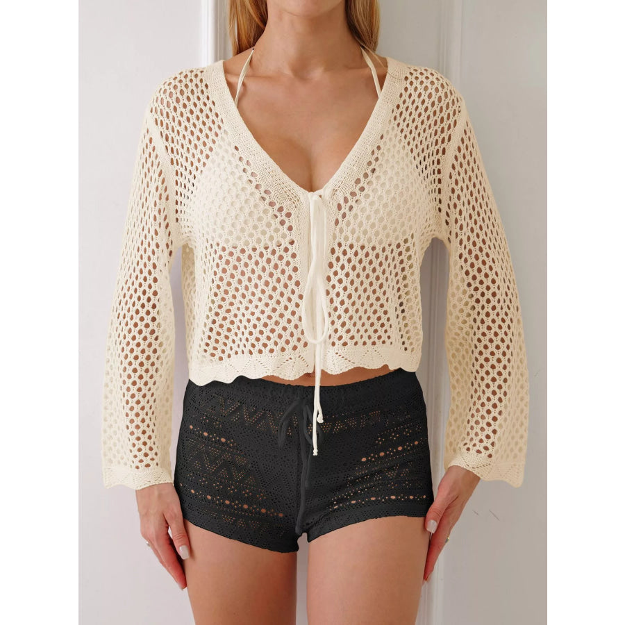 Crochet Tie-Front Knit Cover Up Apparel and Accessories