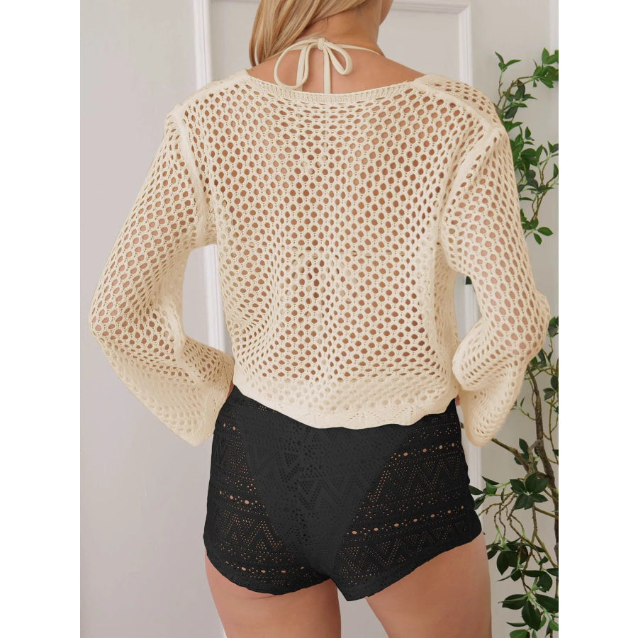 Crochet Tie-Front Knit Cover Up Apparel and Accessories