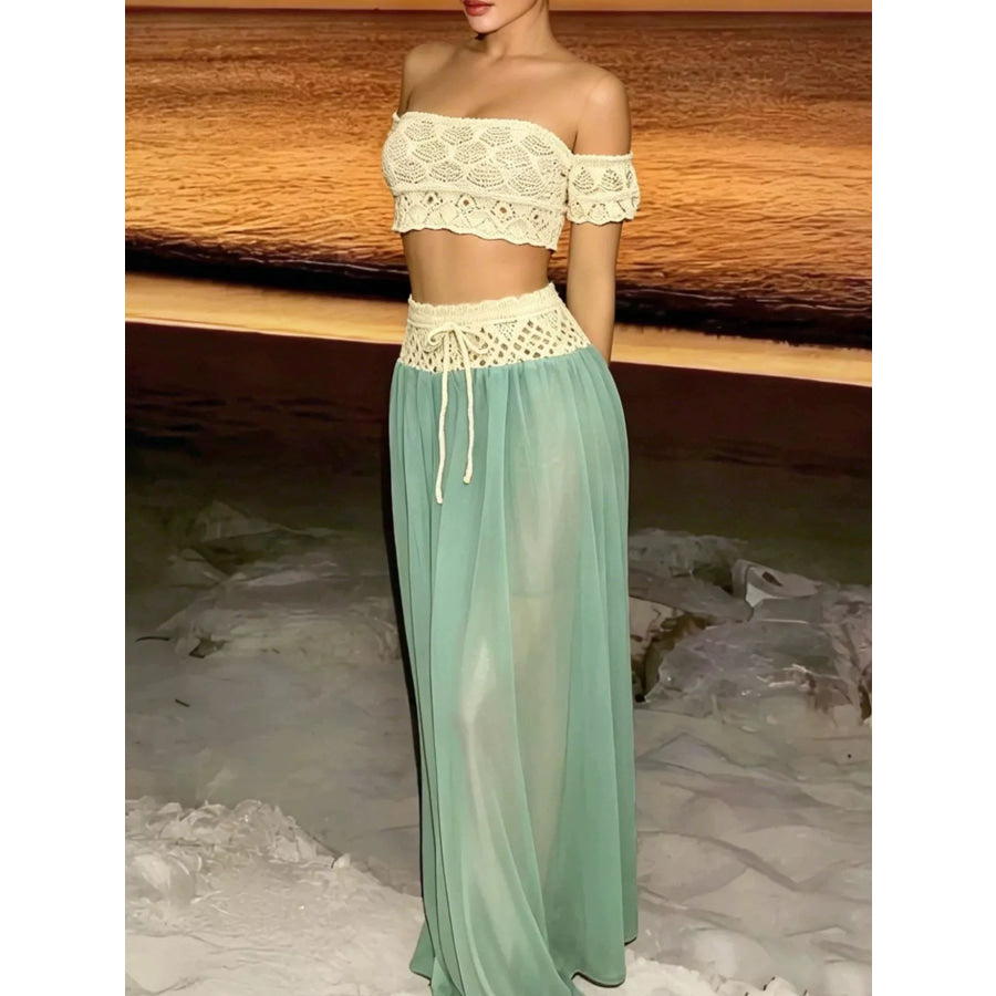 Crochet Top and Maxi Skirt Set Apparel and Accessories