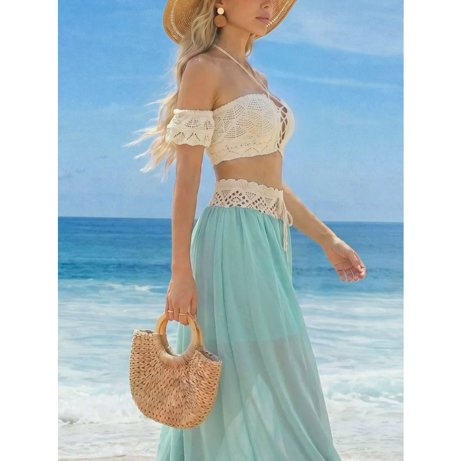 Crochet Top and Maxi Skirt Set Apparel and Accessories