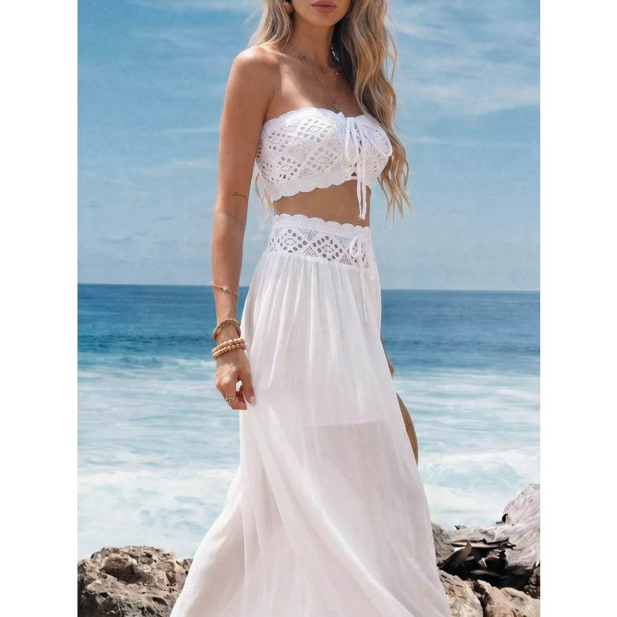 Crochet Top and Maxi Skirt Set Apparel and Accessories