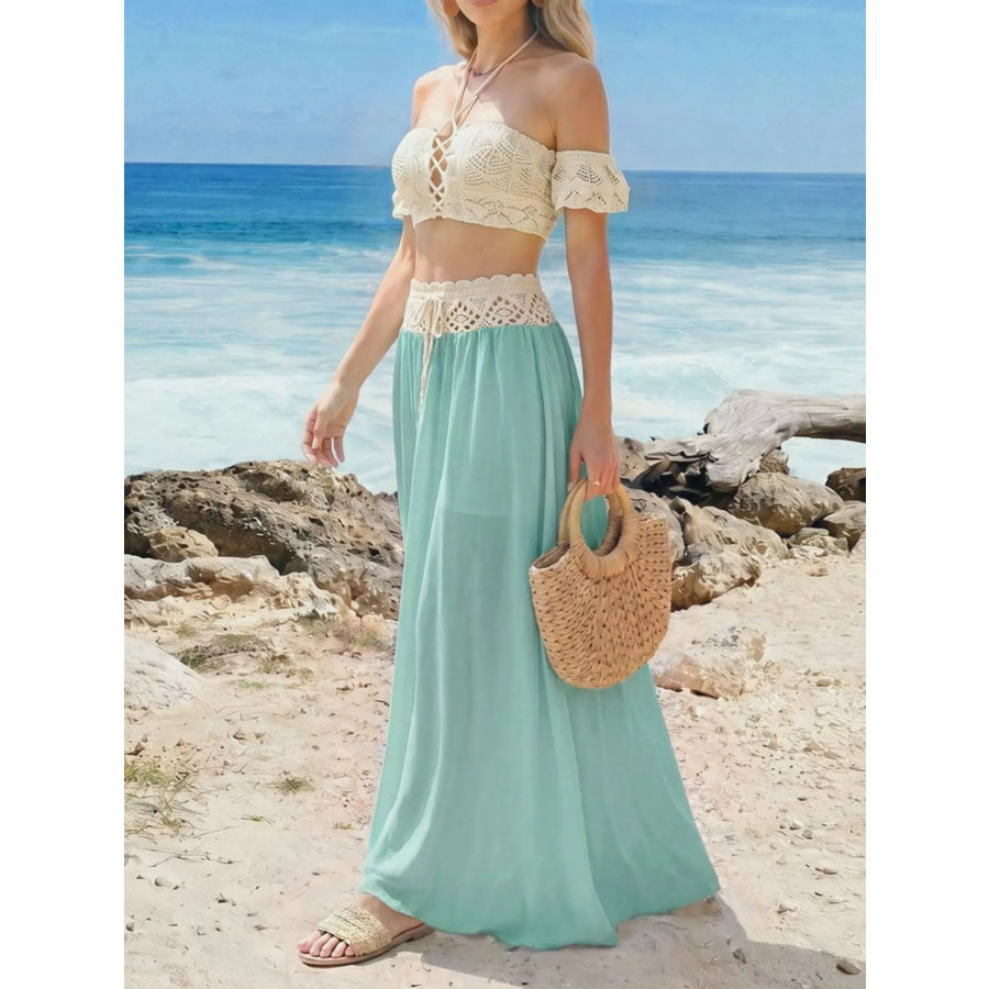 Crochet Top and Maxi Skirt Set Apparel and Accessories