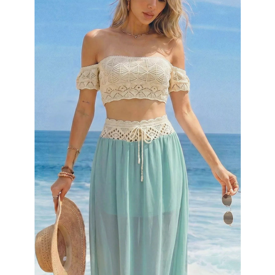 Crochet Top and Maxi Skirt Set Apparel and Accessories
