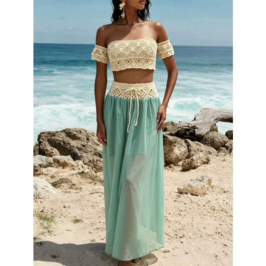 Crochet Top and Maxi Skirt Set Apparel and Accessories