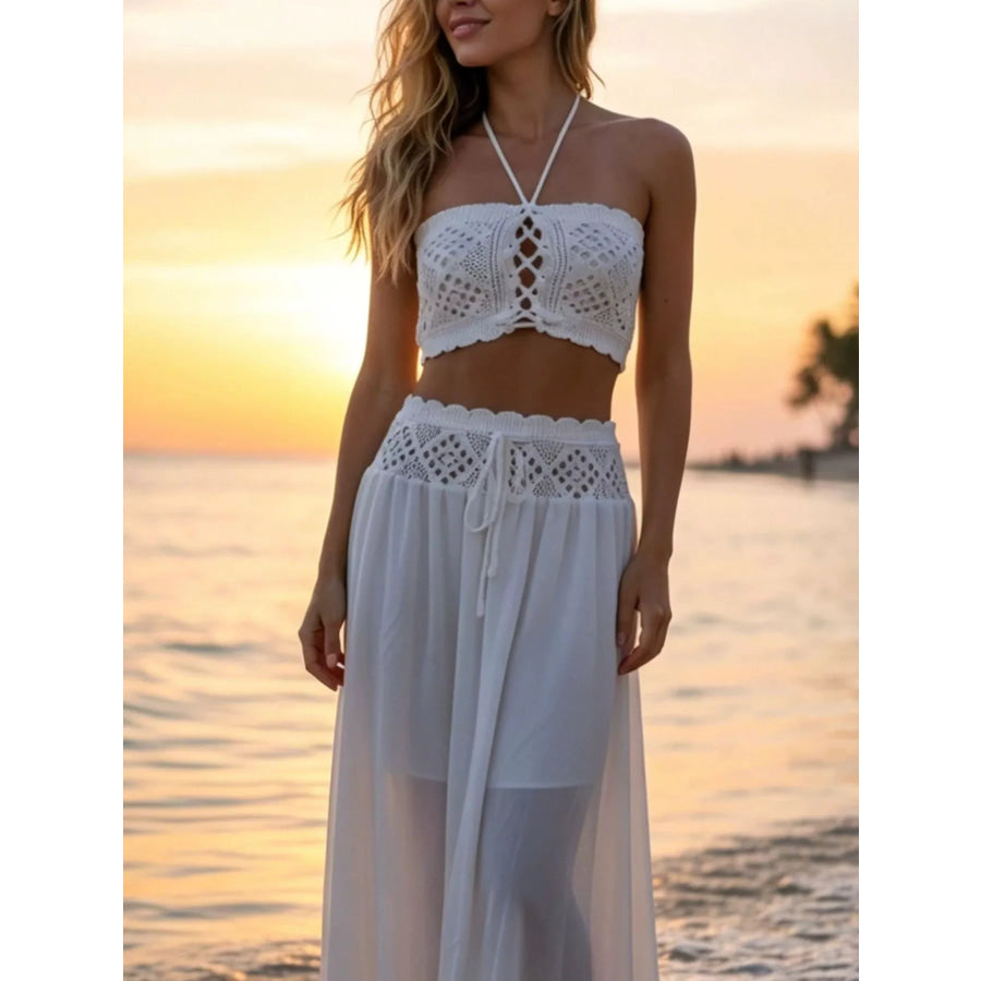 Crochet Top and Maxi Skirt Set Apparel and Accessories