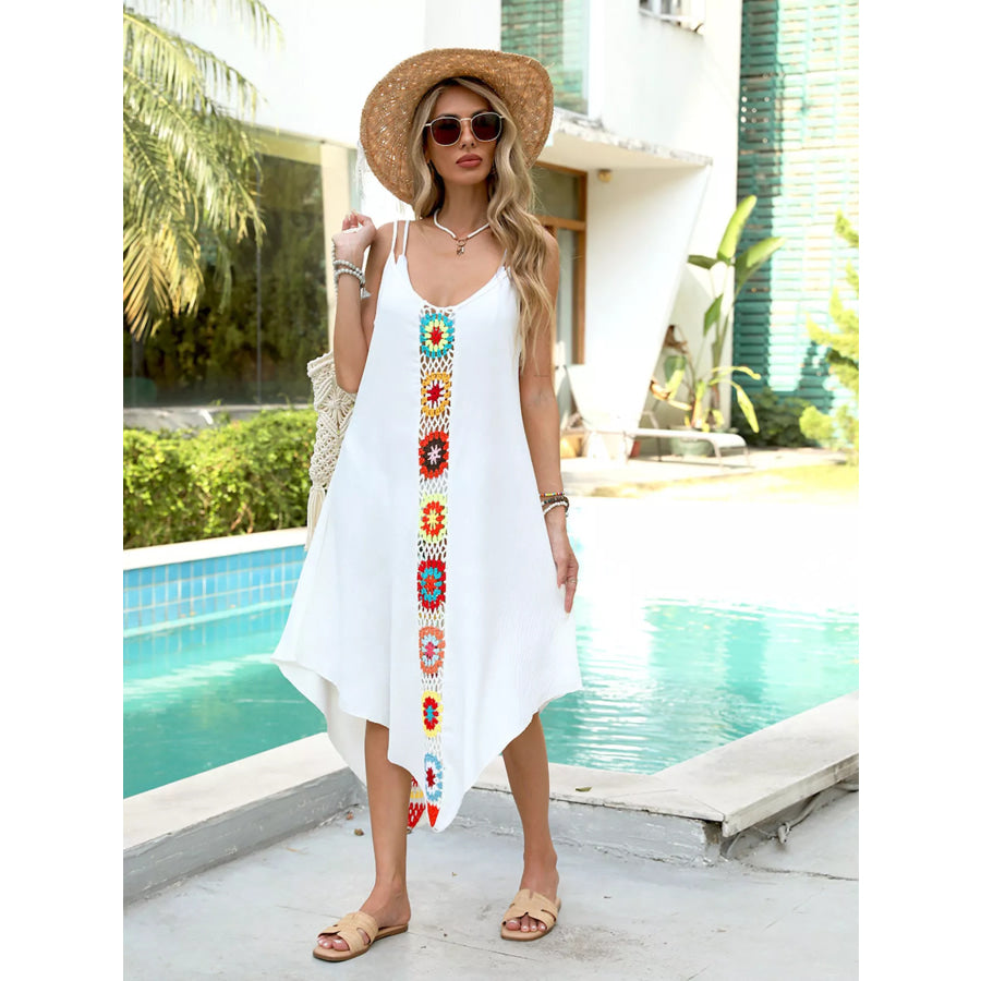 Crochet Trim Flowy Cover-Up Dress White / One Size Apparel and Accessories
