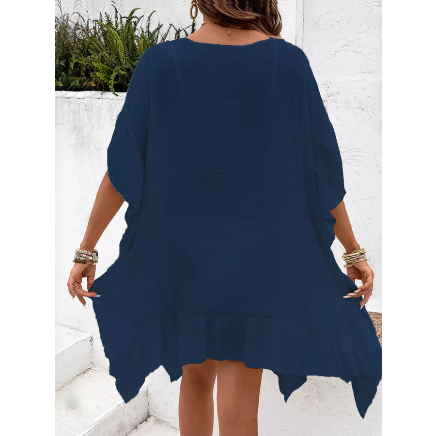 Crochet Trim Ruffled Hem Cover-Up Dress Apparel and Accessories