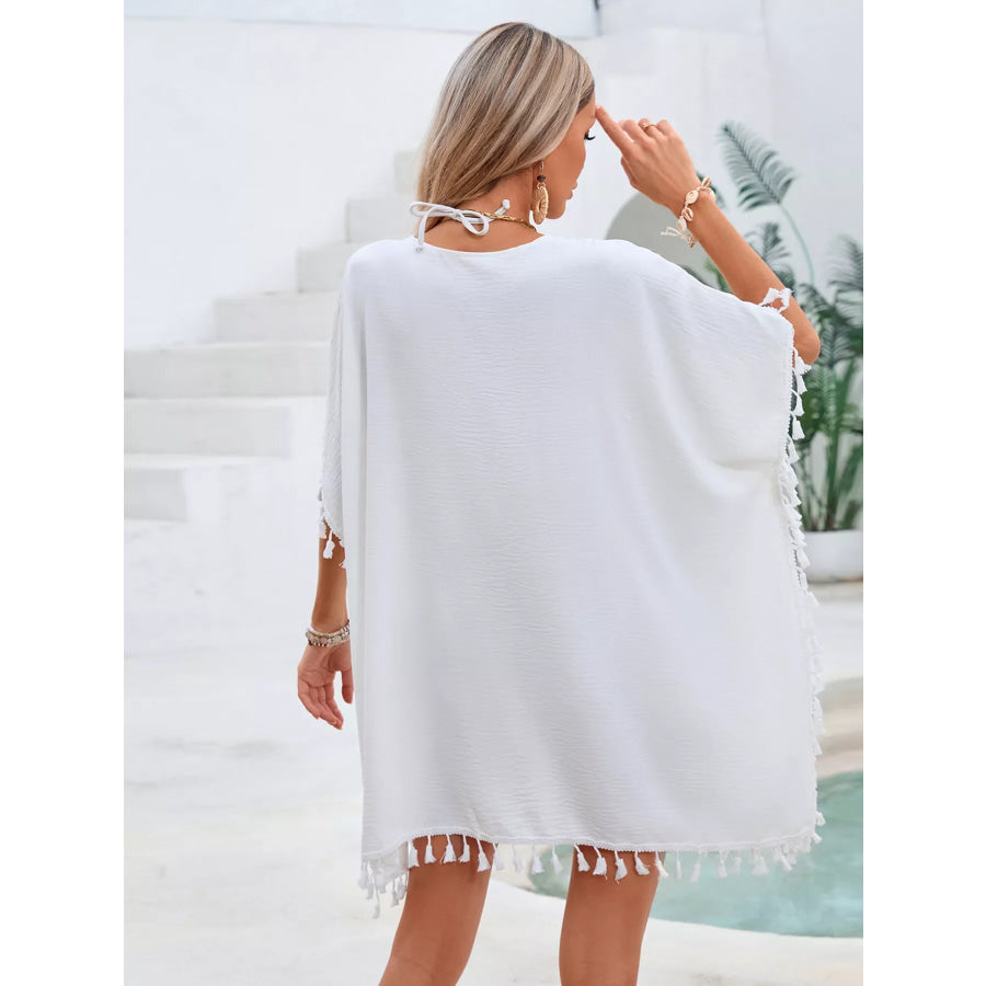 Crochet Trim Tassel Cover-Up Dress White / One Size Apparel and Accessories