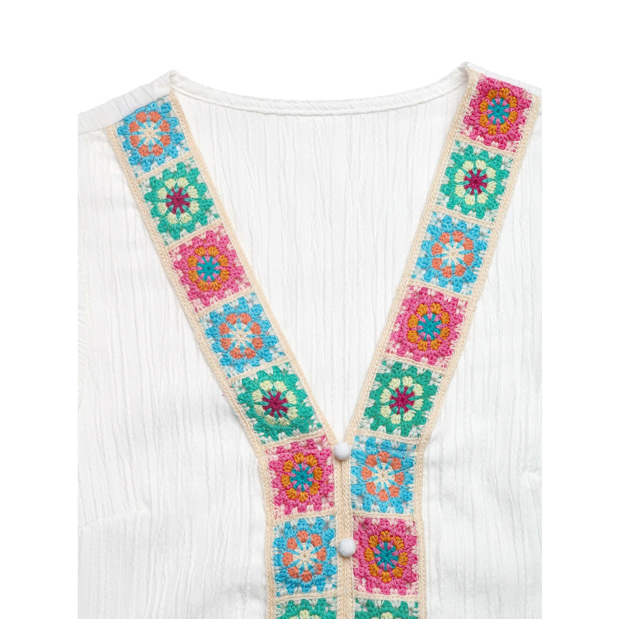 Crochet Trim V-Neck Blouse Apparel and Accessories