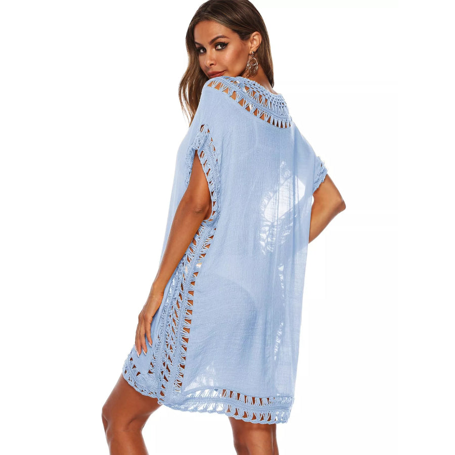 Crochet Trim V-Neck Cover-Up Dress Apparel and Accessories
