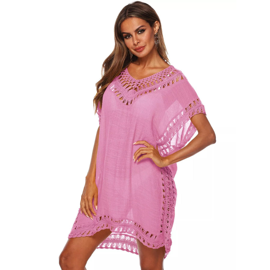Crochet Trim V-Neck Cover-Up Dress Pink / One Size Apparel and Accessories
