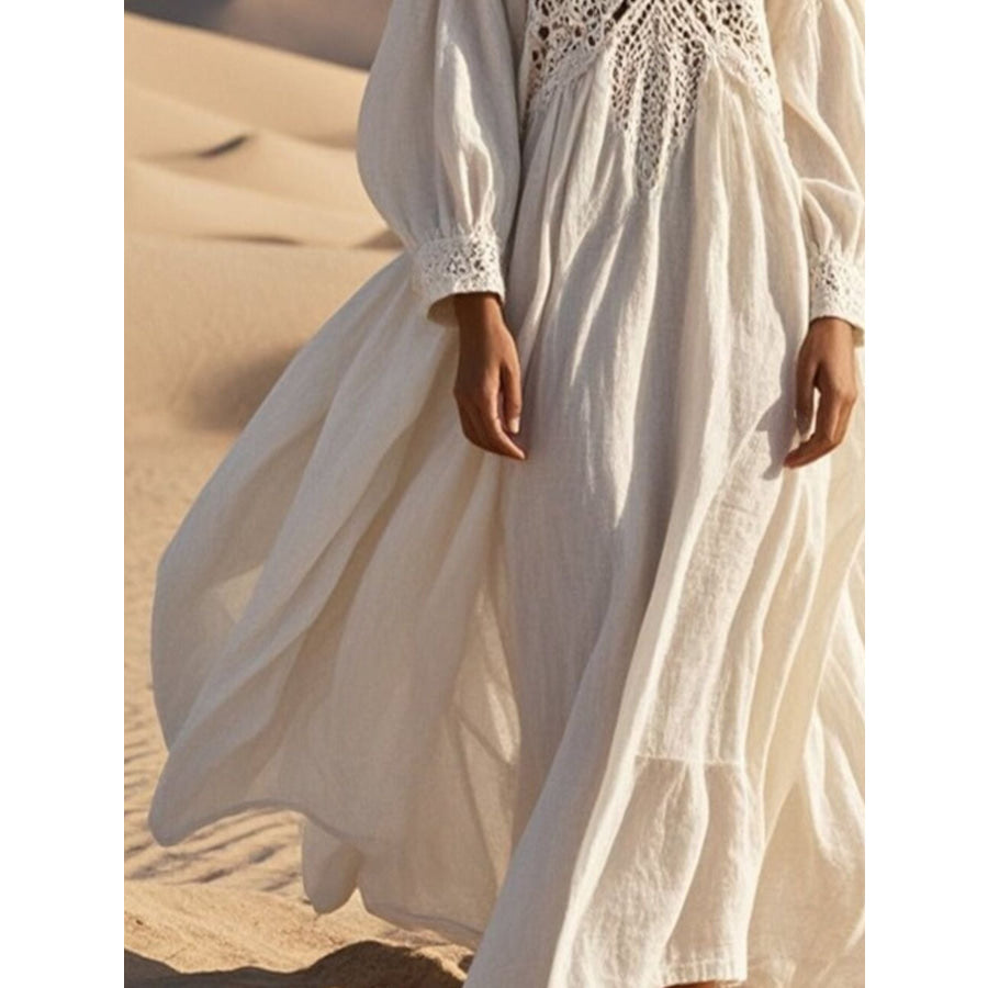 Crochet Trimmed V-Neck Midi Dress Apparel and Accessories