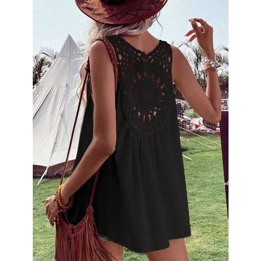 Crochet V-Neck Tank Top Black / S Apparel and Accessories