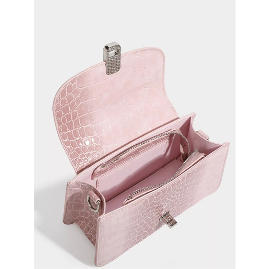 Crocodile Embossed Flap Crossbody Bag Blush Pink / One Size Apparel and Accessories